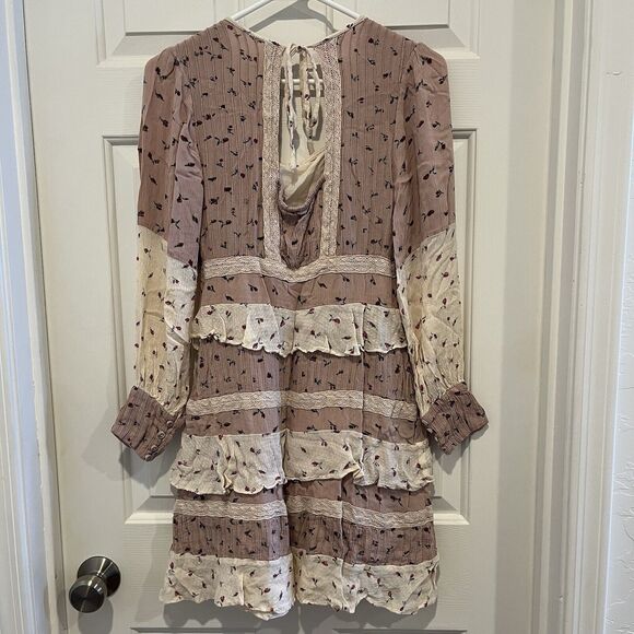 Anthropologie Seen Worn Kept Dress Small Ruffles Long Sleeve Open Floral Pink - Picture 8 of 16